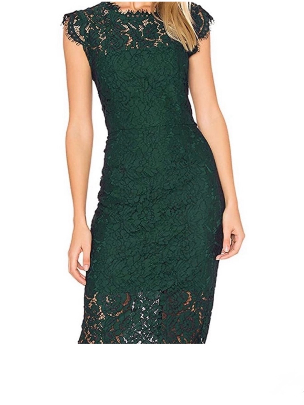 Cap Sleeve Lace Midi Dress in Deep Green
